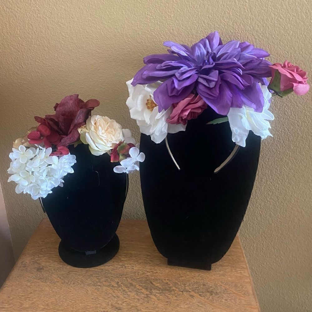 Two Handmade Colorful Floral “Day of the Dead” Dia de Los Muertos Headbands. EUC